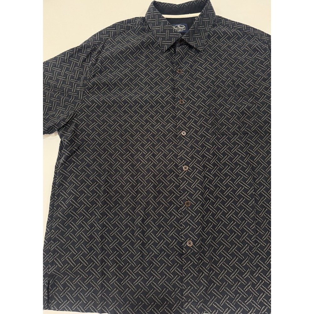 Nat Nast Luxury Originals Silk Blend Camp Shirt Men's XL Black Geometric Pattern
